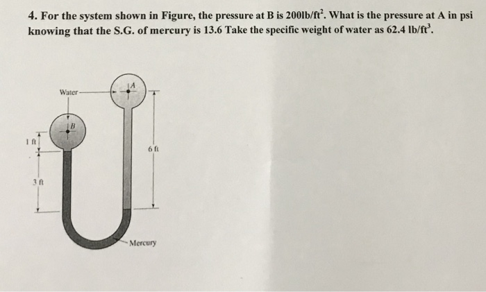 Solved 4. For the system shown in Figure, the pressure at B | Chegg.com