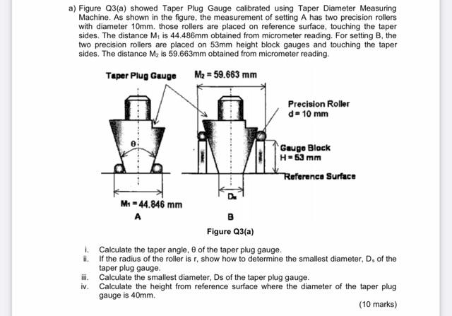a) Figure Q3(a) showed Taper Plug Gauge calibrated | Chegg.com