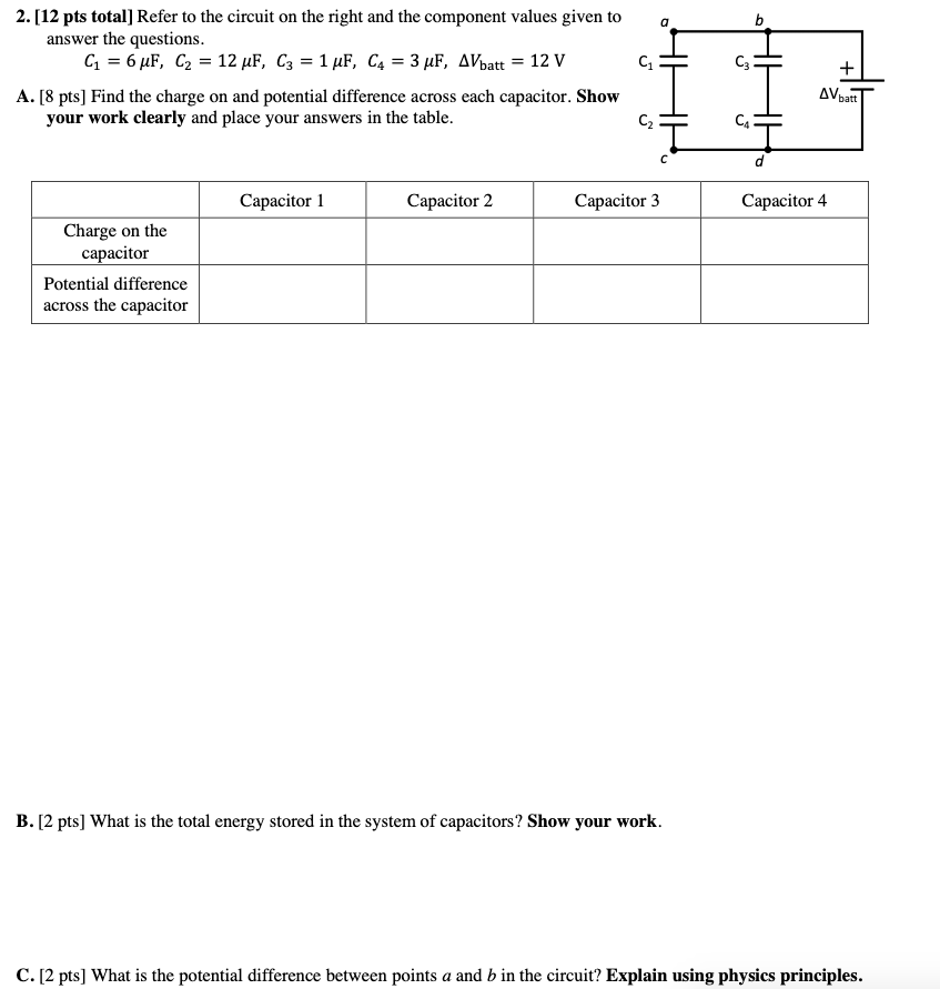 Solved 2. [12 pts total] Refer to the circuit on the right | Chegg.com
