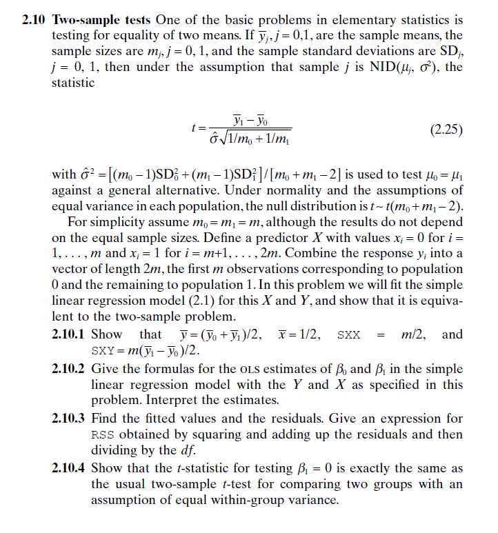 Solved 2.10 Two-sample tests One of the basic problems in | Chegg.com