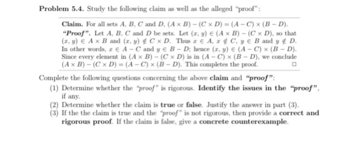 Solved Problem 5.4. Study The Following Claim As Well As The | Chegg.com