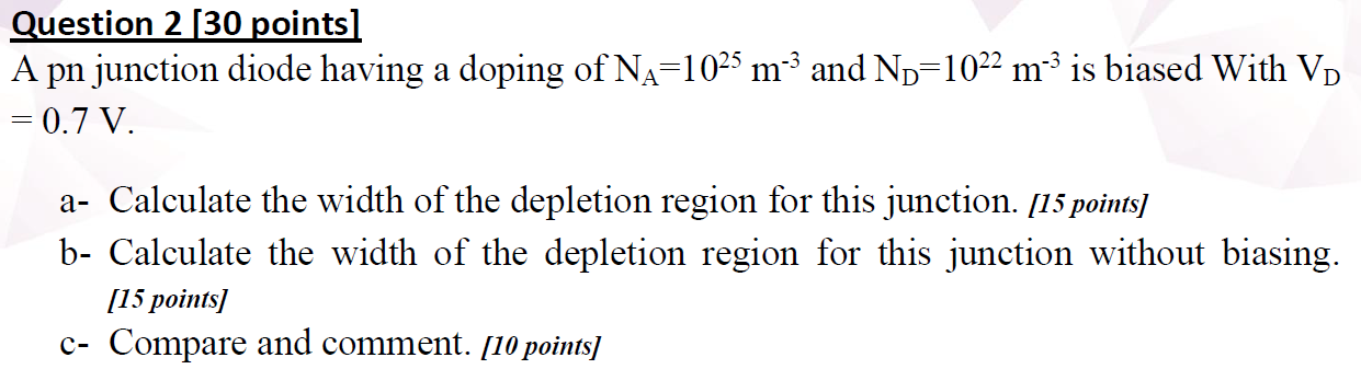 Solved Question 2 (30 points) A pn junction diode having a | Chegg.com