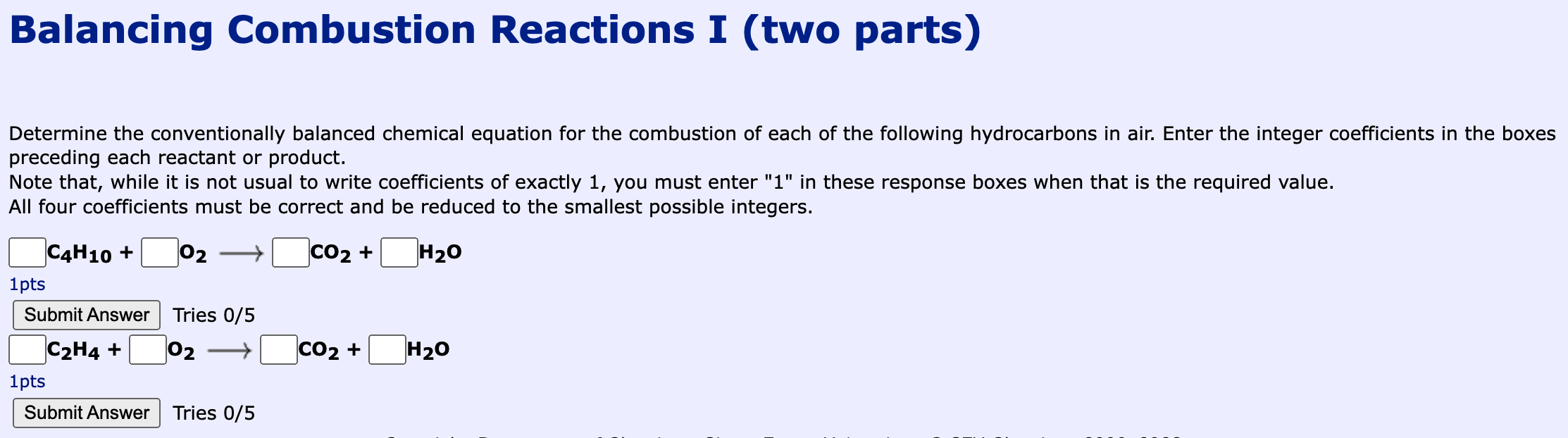 Solved Balancing Combustion Reactions I two parts Chegg