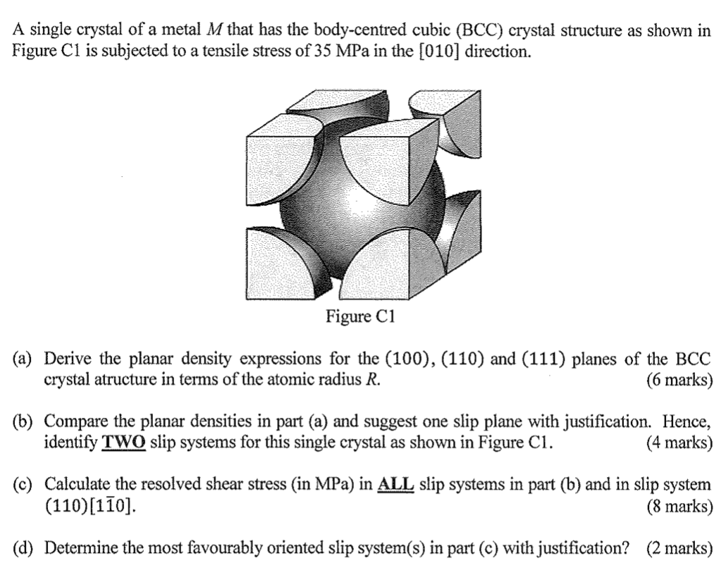Solved A single crystal of a metal M that has the | Chegg.com