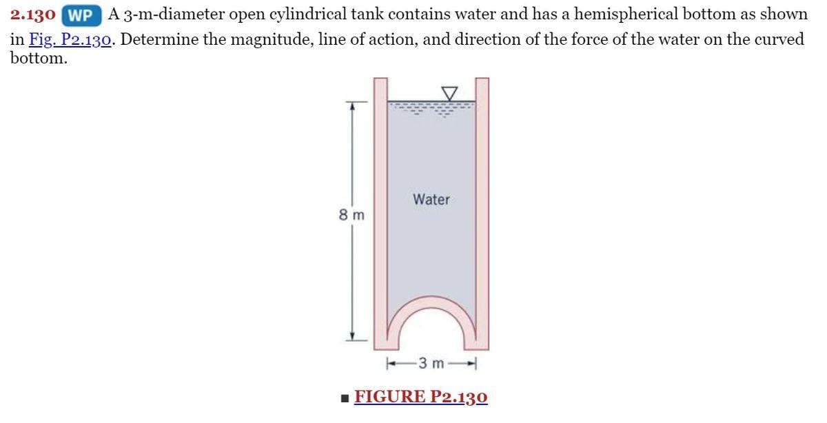 Solved 2.130 WP A 3mdiameter open cylindrical tank