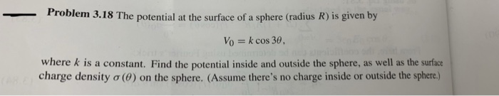 Solved Problem 3.18 The potential at the surface of a sphere | Chegg.com