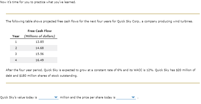 Solved The following table shows projected free cash flows | Chegg.com