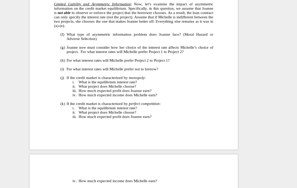 In Question 1, The Lender Faces A Single Borrower Who | Chegg.com