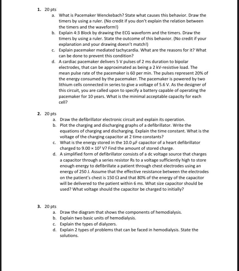 1. 20 pts
a.
What is Pacemaker Wenckebach? State what causes this behavior. Draw the
timers by using a ruler. (No credit if y
