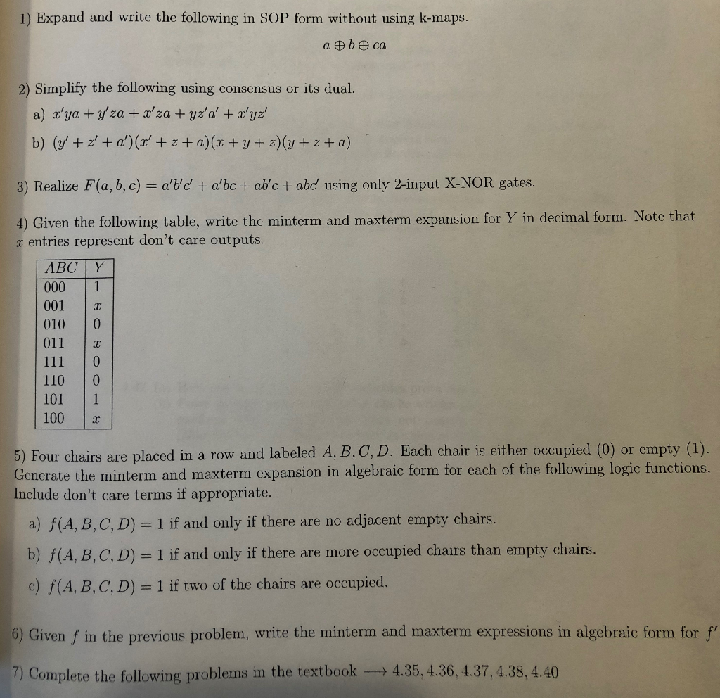 Solved 1 Expand And Write The Following In Sop Form With Chegg Com