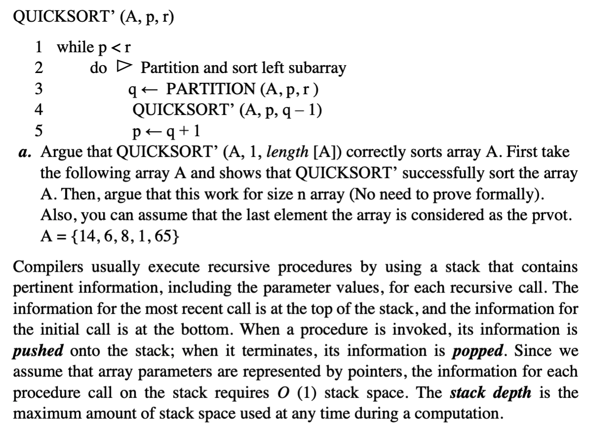 Solved Algorithm Analysis Question: The QUICKSORT Algorithm | Chegg.com