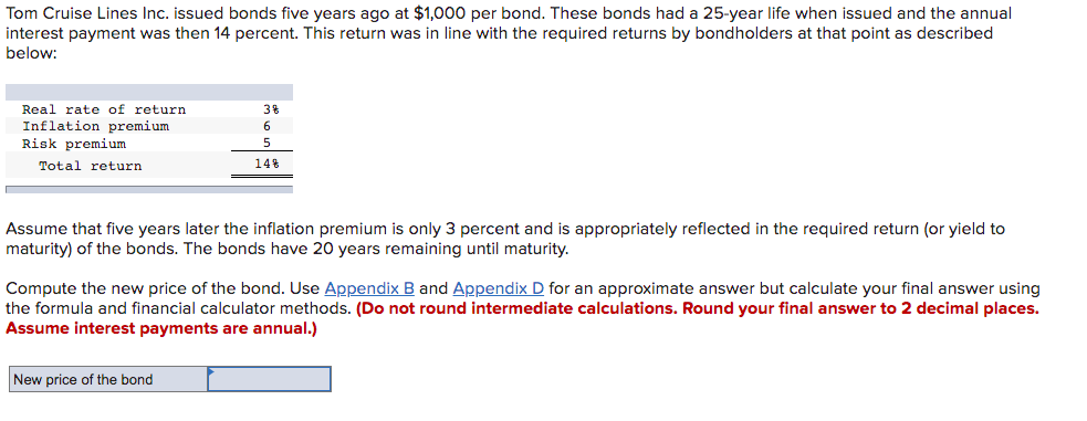 Solved Tom Cruise Lines Inc. issued bonds five years ago at | Chegg.com