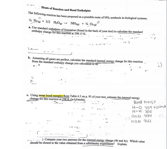 Solved Heats of Reaction and Bond Enthalpies The followin g | Chegg.com