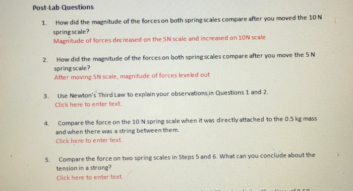 Procedure Part 1 1. Make sure the spring scales are | Chegg.com