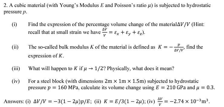 Solved 2. A cubic material (with Young's Modulus E and | Chegg.com