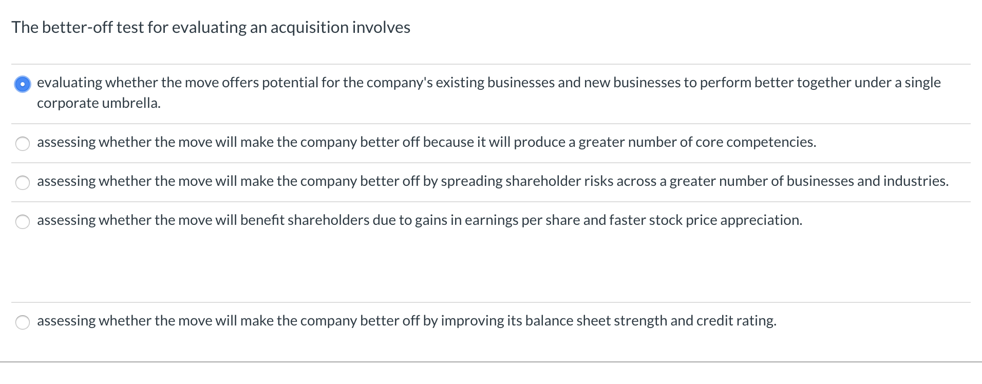 Solved The Better Off Test For Evaluating An Acquisition Chegg Com