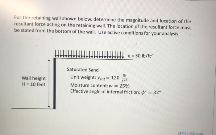 Solved For the retaining wall shown below, determine the | Chegg.com
