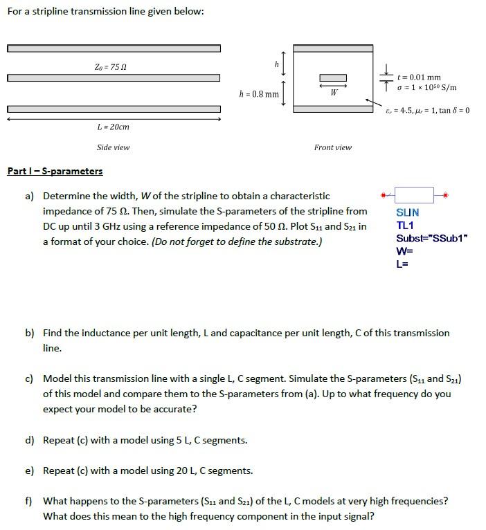 Solved For a stripline transmission line given below Zo =