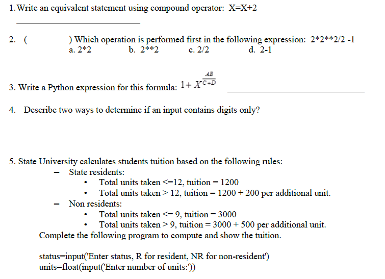 Solved 1. Write an equivalent statement using compound | Chegg.com
