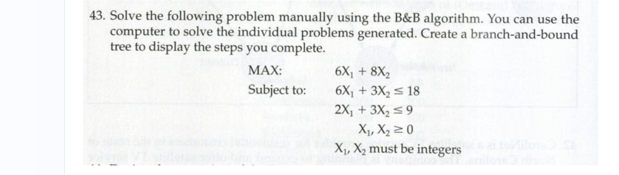 Solved Solve The Following Problem Manually Using The B&B | Chegg.com