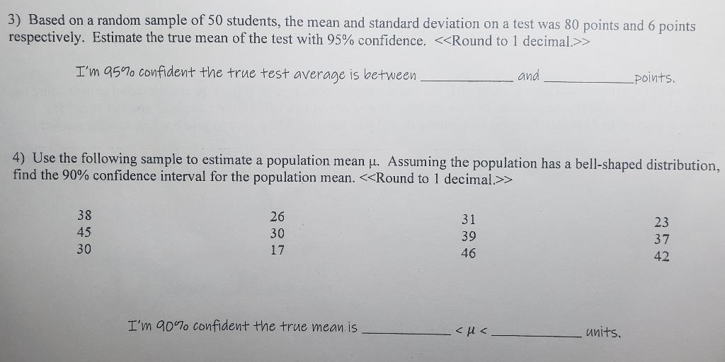 Solved 3) Based on a random sample of 50 students, the mean | Chegg.com