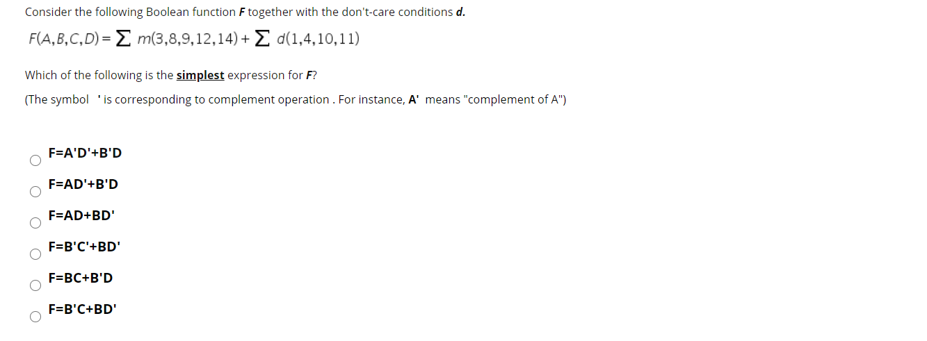 Solved Consider the following Boolean function F together | Chegg.com
