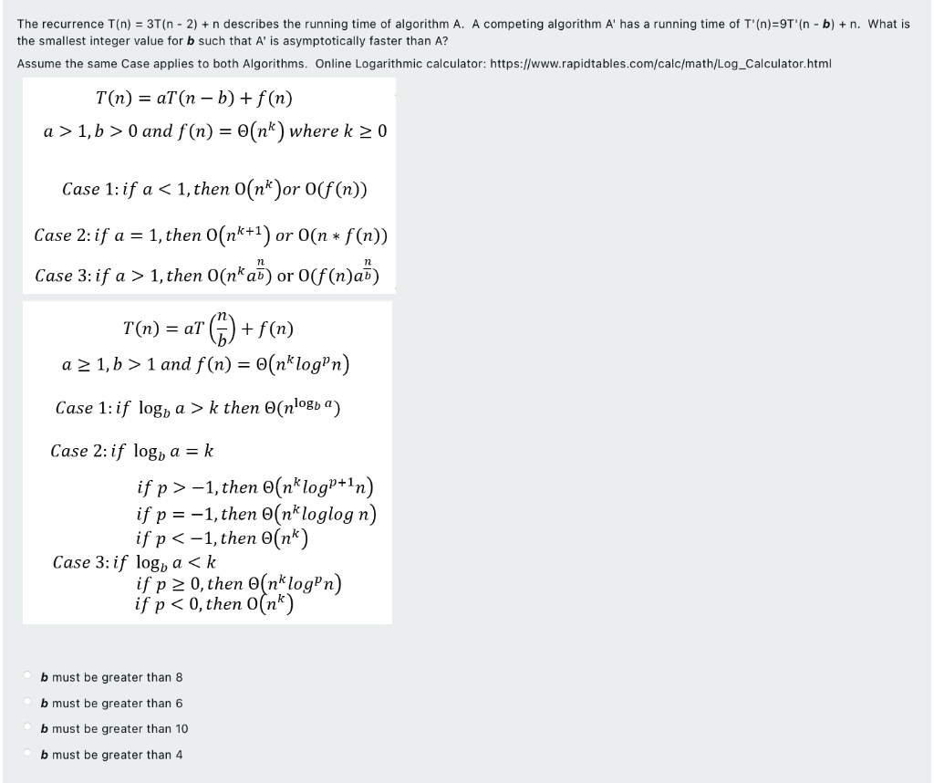 Solved He Recurrence T(n)=3T(n−2)+n Describes The Running | Chegg.com