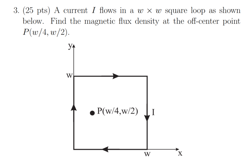 Solved 3. (25 pts) A current I flows in a w x w square loop | Chegg.com