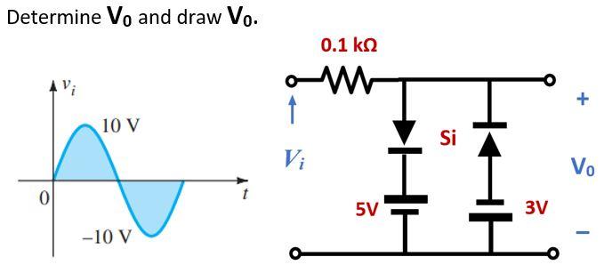 Determine Vo and draw Vo. 0.1 k 2 + + 1 10 V Si Vi Vo 0 5V 3V 고 -10 V