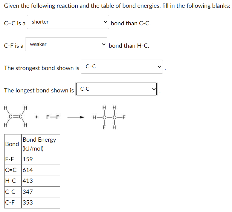 Solved Given The Following Reaction And The Table Of Bond | Chegg.com