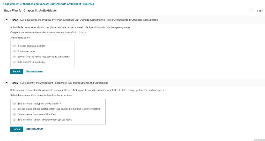Solved CAssignment 7: Nutrition And Cancer; Nutrients With | Chegg.com