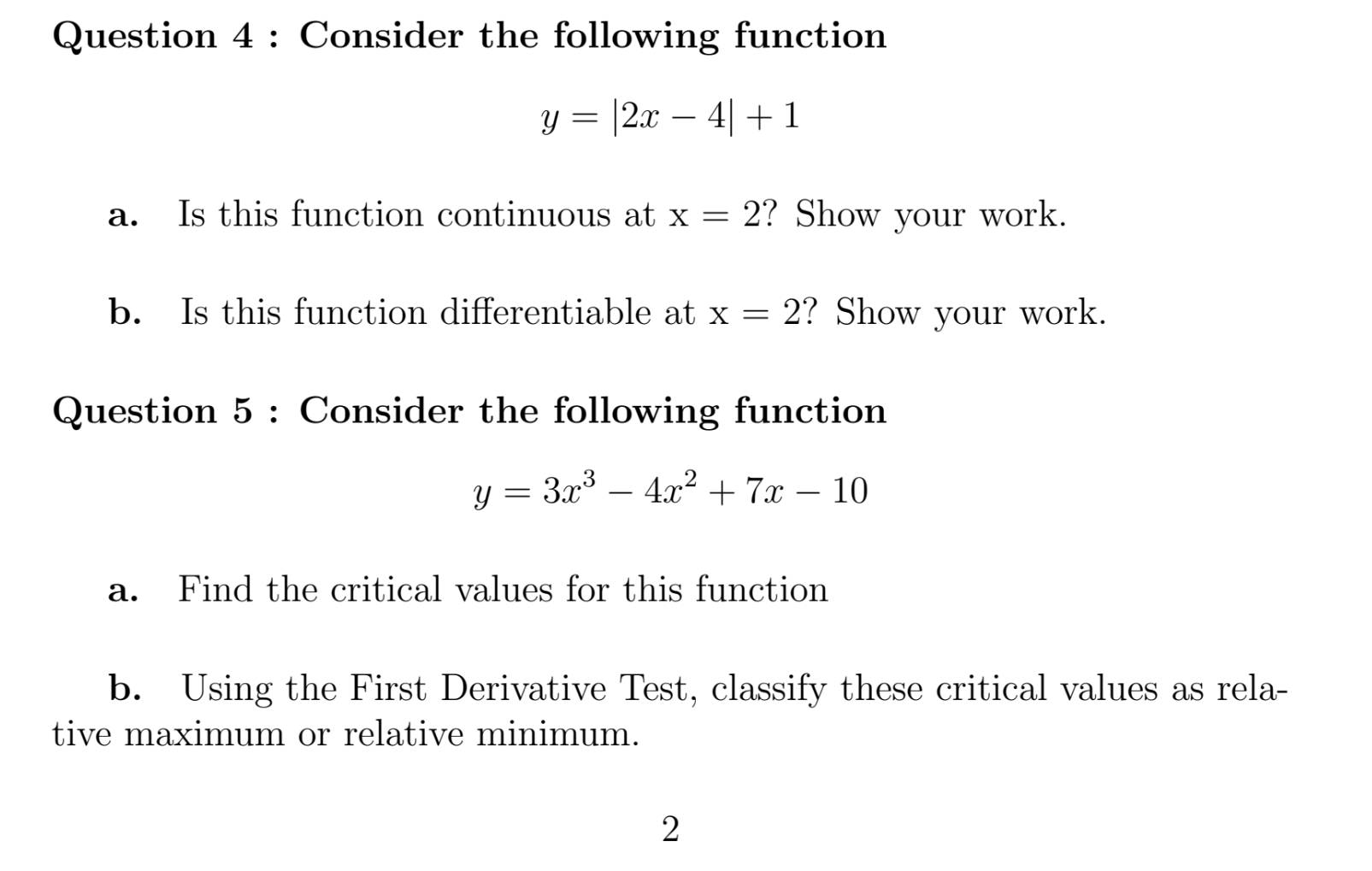 Solved Question 4 : Consider the following function y = 23 – | Chegg.com