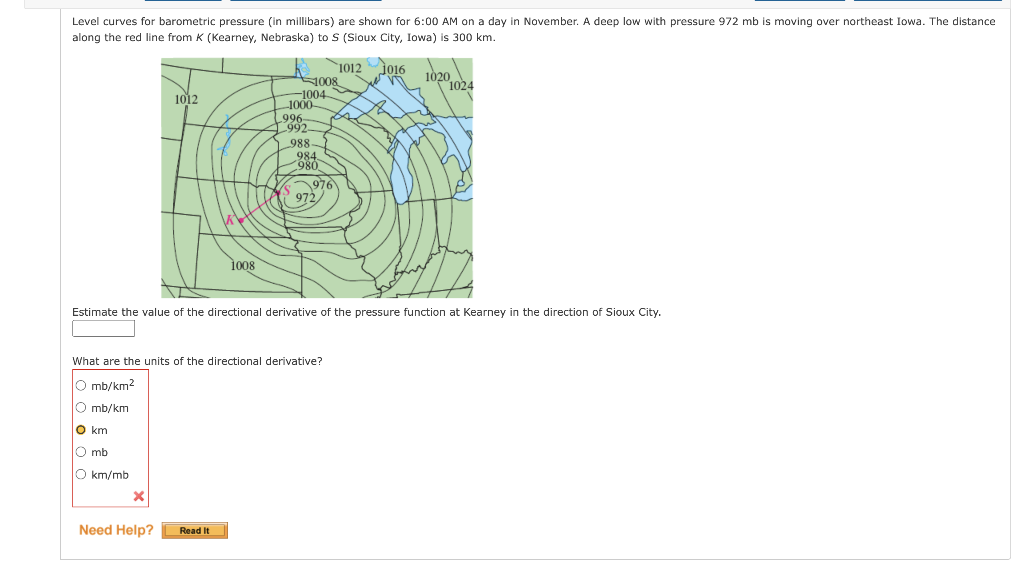 Solved Level curves for barometric pressure (in millibars)
