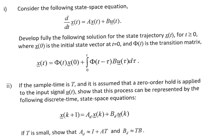 Solved i) Consider the following statespace equation,