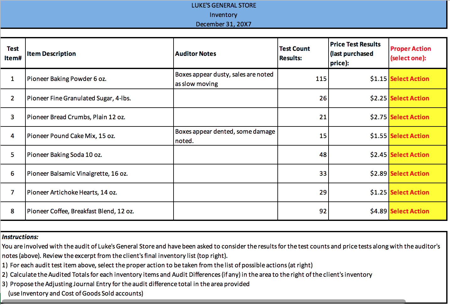 Solved LUKE'S GENERAL STORE Inventory December 31, 20X7 Test