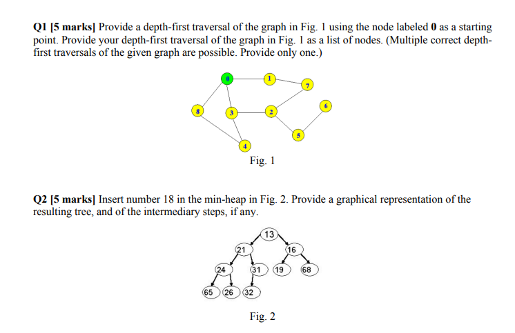 Solved Q1 [5 marks] Provide a depth-first traversal of the | Chegg.com