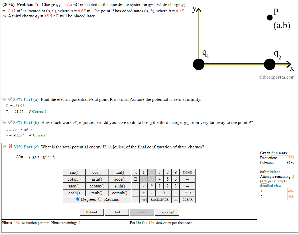 Solved (20%) Problem 7: Charge 91 =-1.5 nC is located at the | Chegg.com