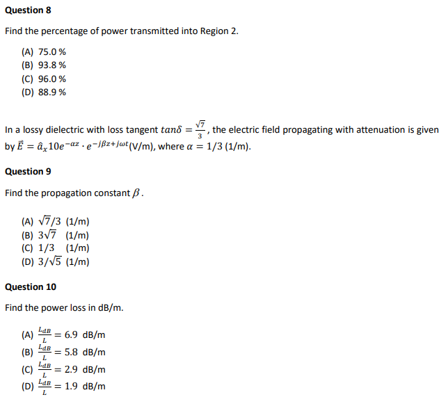 Solved A Plane Wave In A Medium With U 240 E 8 I Chegg Com