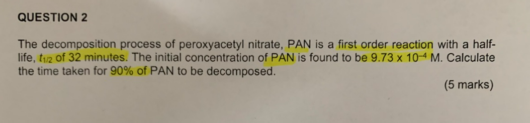 Solved QUESTION 2 The decomposition process of peroxyacetyl | Chegg.com