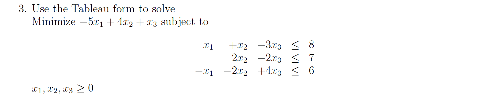 Solved 3. Use the Tableau form to solve Minimize –5x1 + 4x2 | Chegg.com