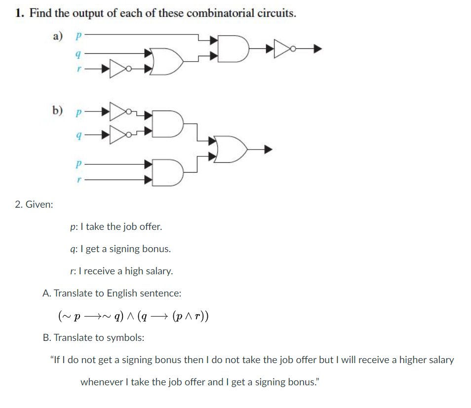 Solved 1. Find The Output Of Each Of These Combinatorial | Chegg.com