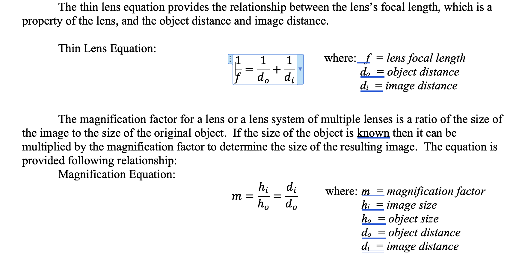 Solved The Thin Lens Equation Provides The Relationship | Chegg.com