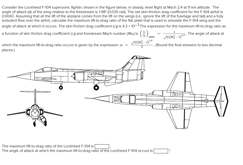Solved Consider the Lockheed F-104 supersonic fighter, shown | Chegg.com