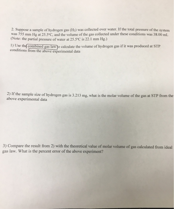 Solved 2. Suppose a sample of hydrogen gas (H2) was | Chegg.com