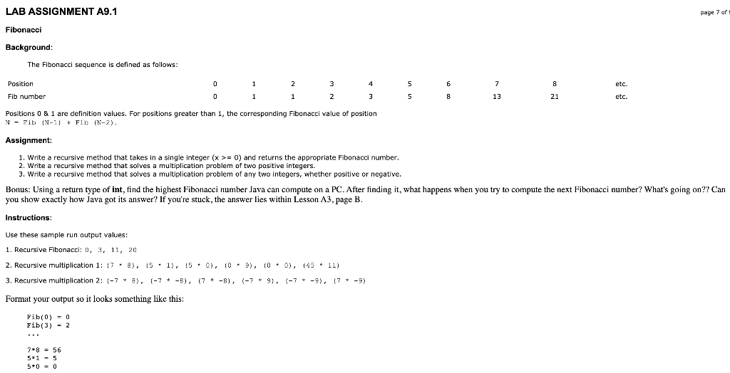 Solved LAB ASSIGNMENT A9.1 page 7 af Fibonacci Background: | Chegg.com