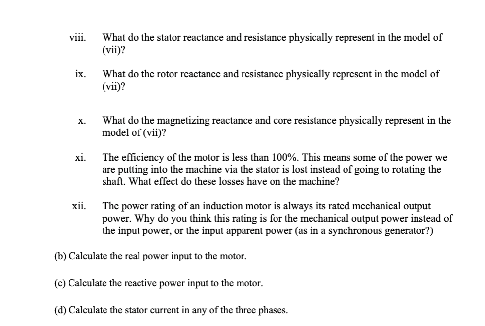 Solved Three-Phase Induction Motor at Rated Load A | Chegg.com