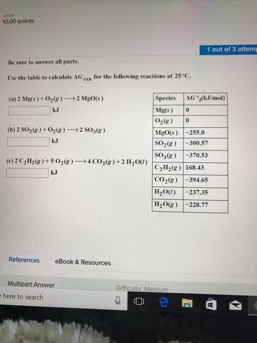 Solved Use The Table To Calculate Delta G Rxn For The