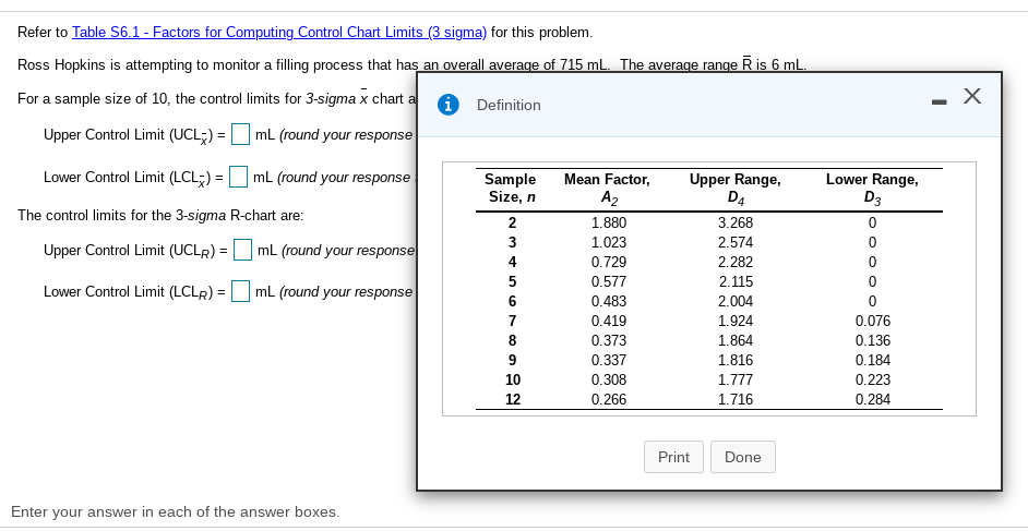 Solved Refer to Table 56.1 - Factors for Computing Control | Chegg.com