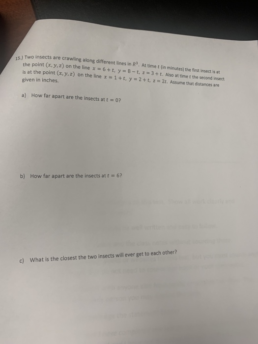 Solved 15.) Two insects are crawling along different lines | Chegg.com