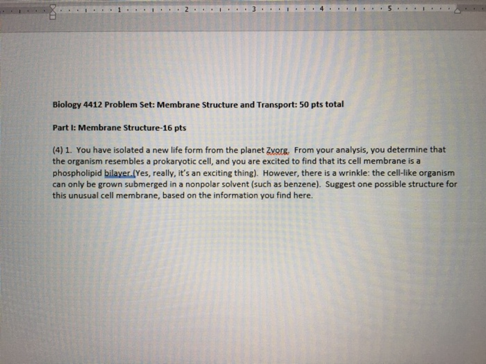 Solved Biology 4412 Problem Set: Membrane Structure and | Chegg.com